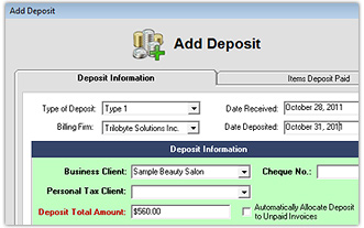 Client Deposit Screenshot