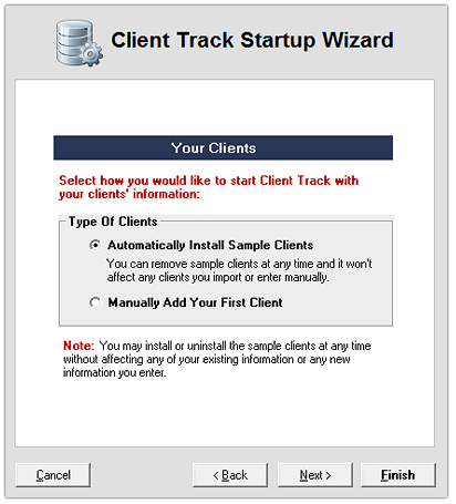 Startup Wizard - Type of Clients