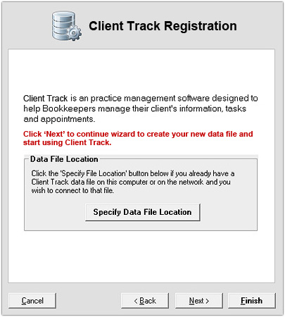 Startup Wizard - Data File Location