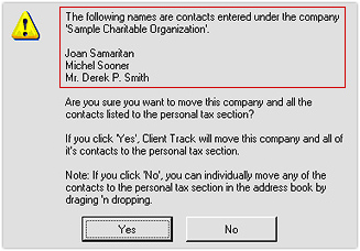 Transfer Business Clients - Move Contacts Warning